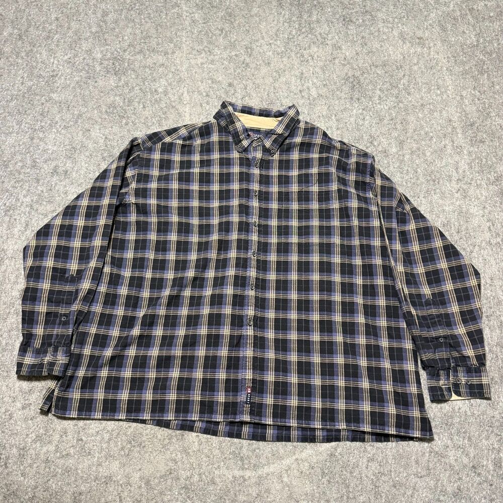 Harbor Bay Mens Flannel Shirt Size 4XL Big & Tall Black Blue Plaid Long Sleeve